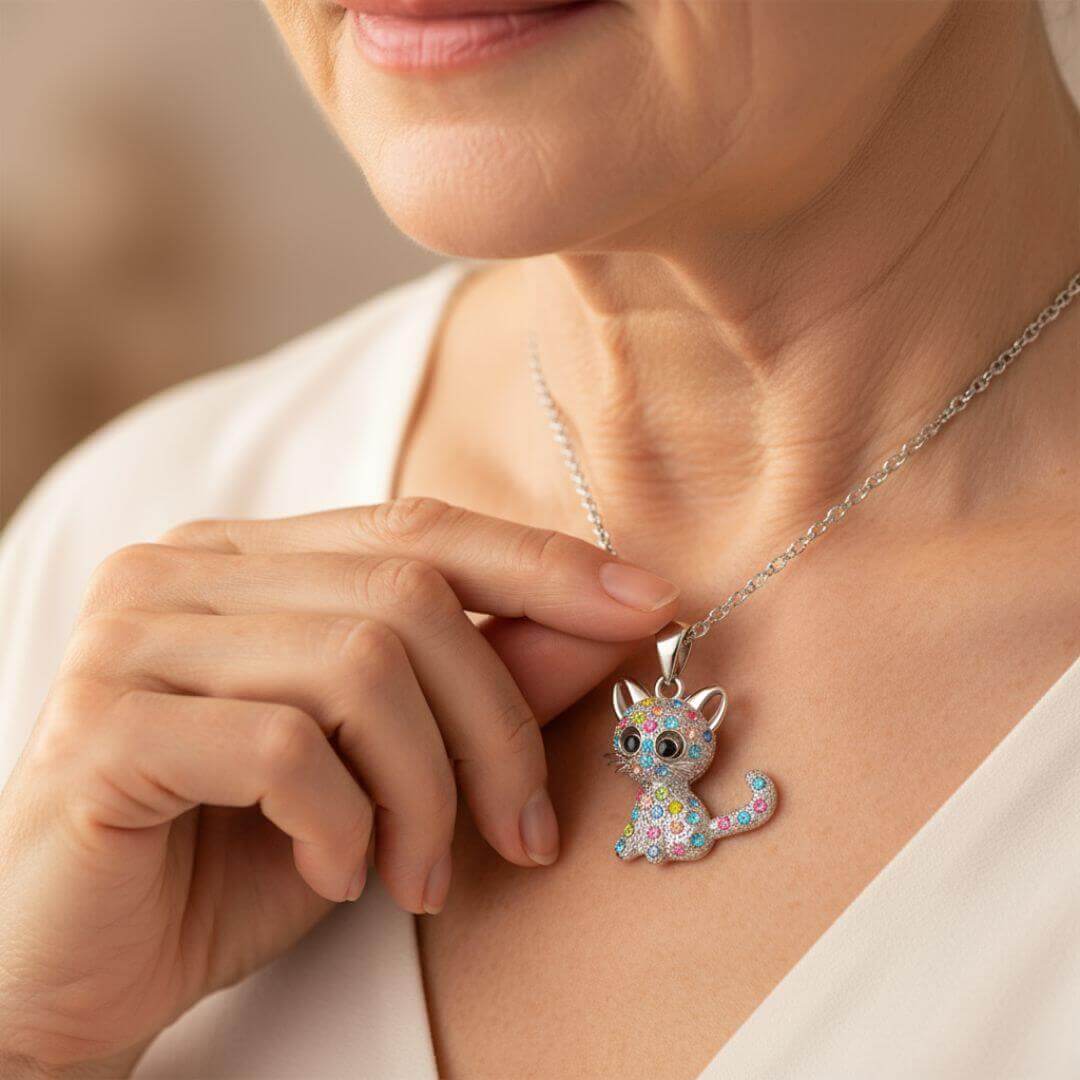Glitter Cat Charm Jewelry Necklace
