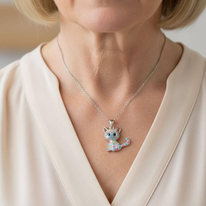 Glitter Cat Charm Jewelry Necklace