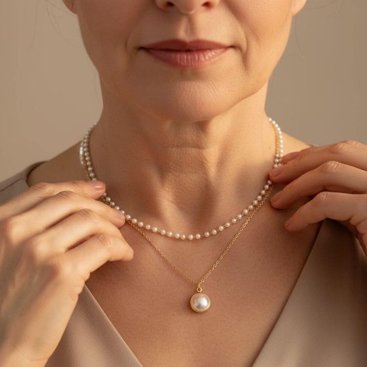 Layered Gold Pearl Pendant Necklace