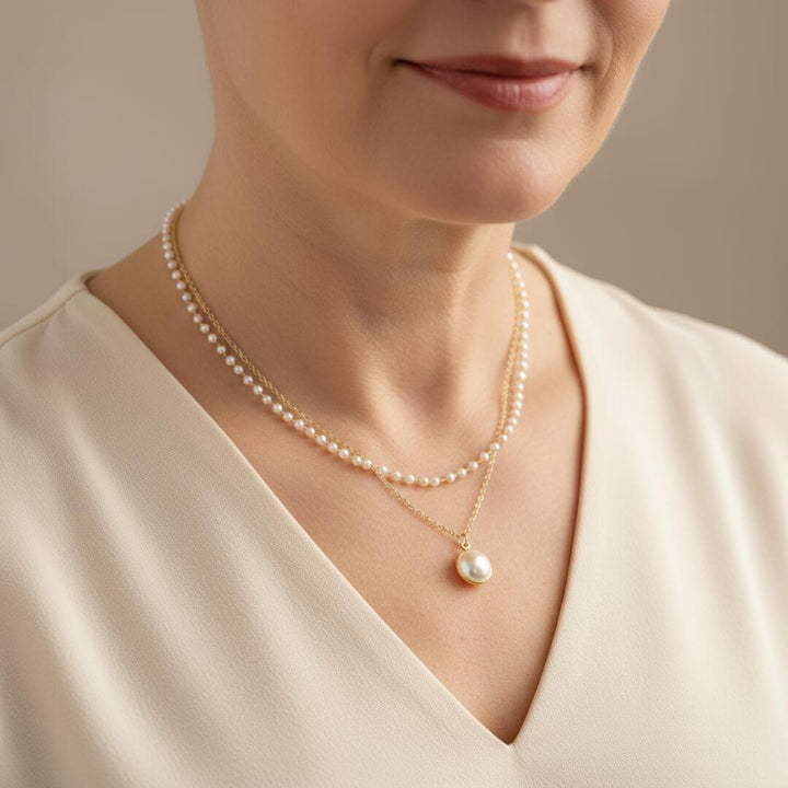 Layered Gold Pearl Pendant Necklace