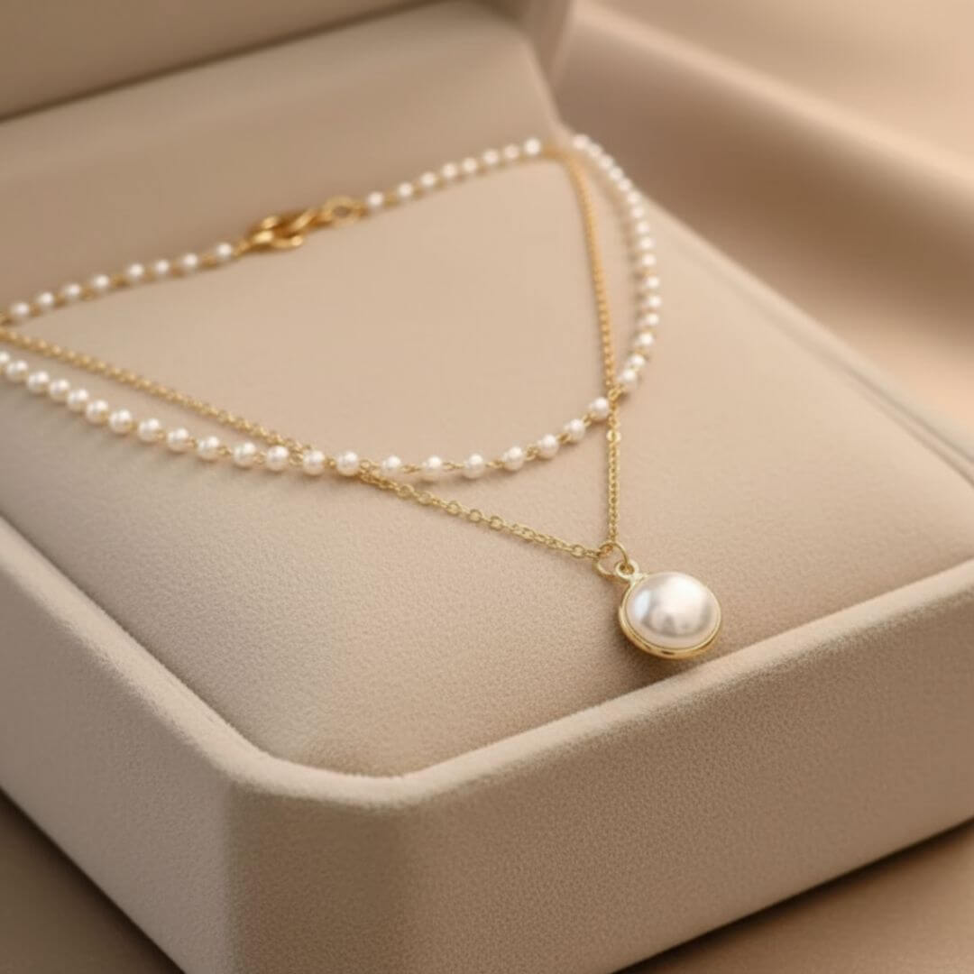 Layered Gold Pearl Pendant Necklace