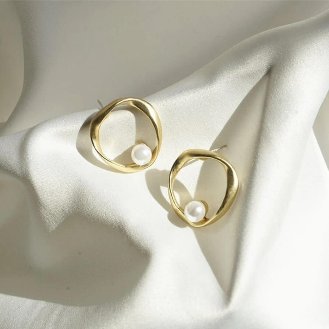 Gold Irregular Pearl Stud Earrings - Diane Jewelry