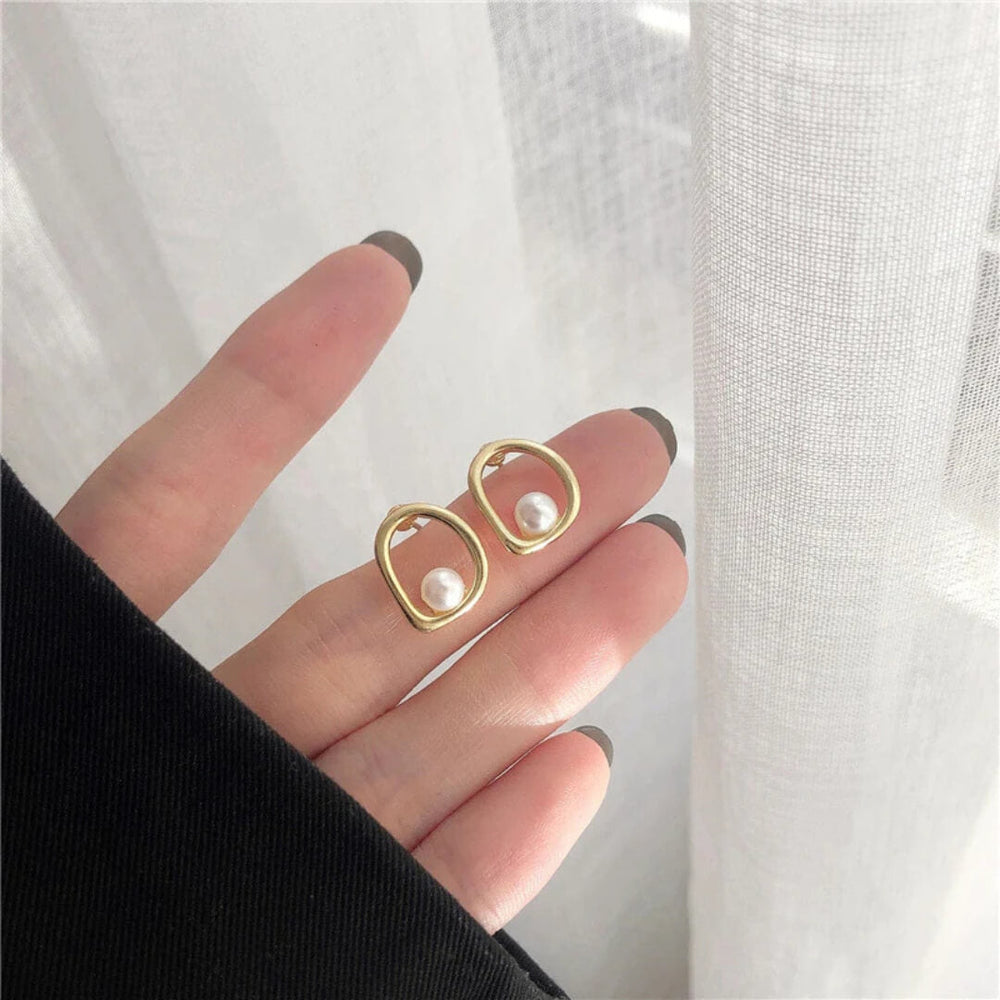 Gold Irregular Pearl Stud Earrings - Diane Jewelry