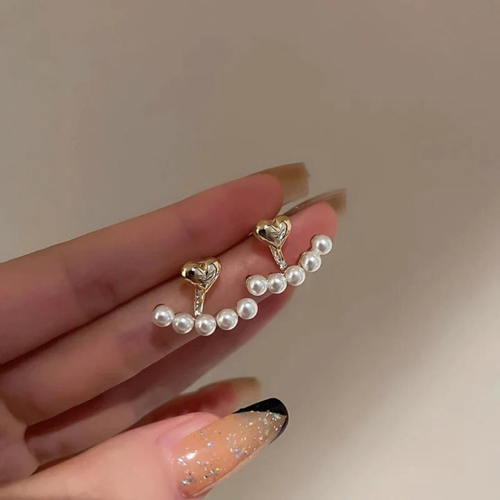 Gold Heart Pearl Stud Earrings - Diane Jewelry