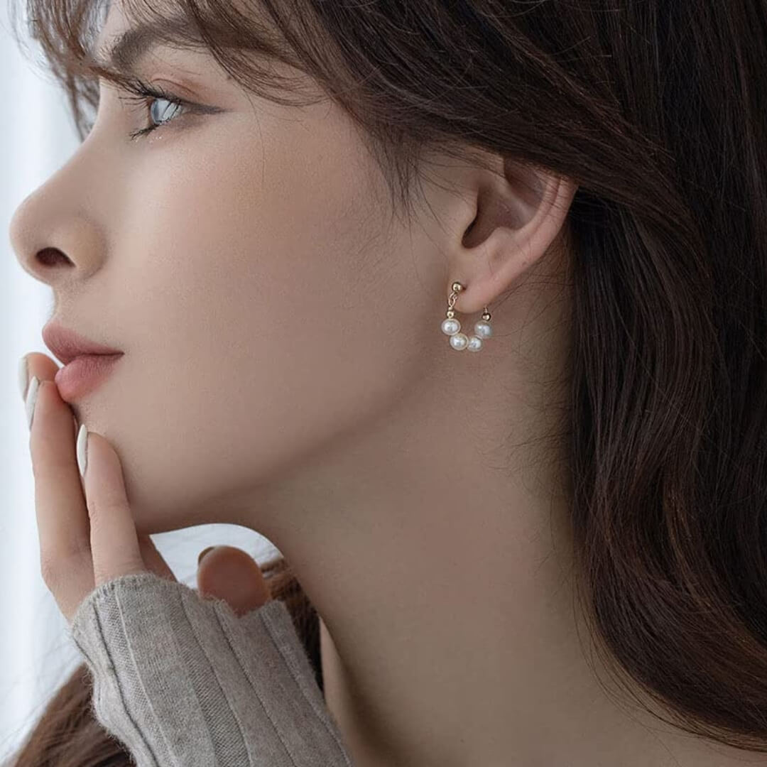 Gold Pearl Mini Hoop Earrings - Diane Jewelry