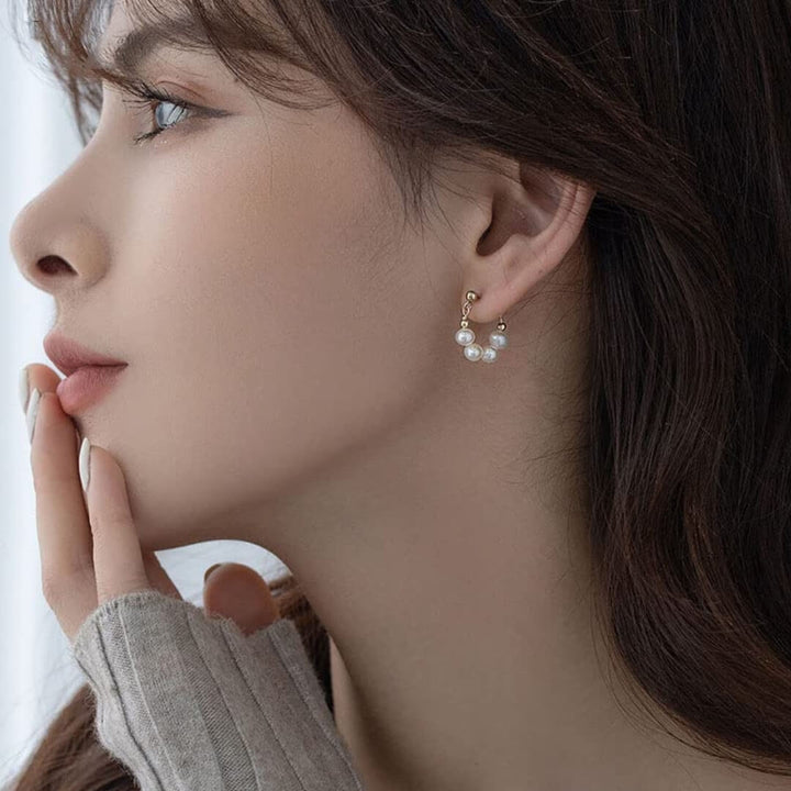 Gold Pearl Mini Hoop Earrings - Diane Jewelry