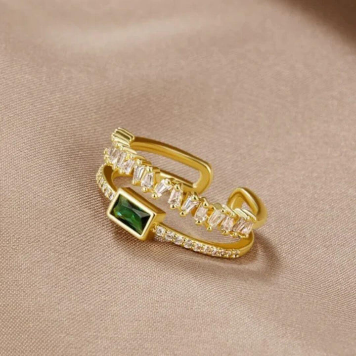 Green Baguette Crystal Ring - Diane Jewelry